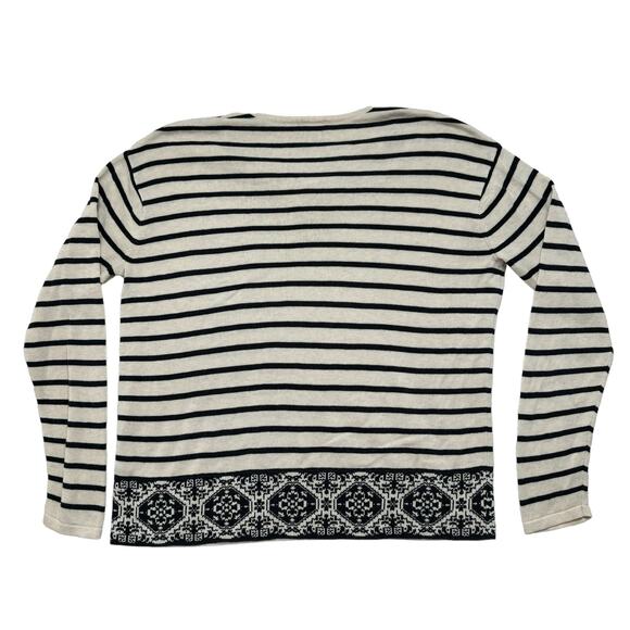 J.JILL Cream & Navy Blue Stripe Decorative Trim Knit Top Long Sleeve Size Small - Picture 5 of 10